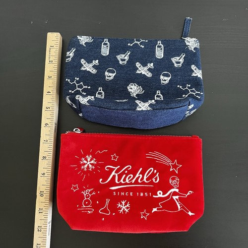 Kiehl's Travel Comestic Bolsa Bolso Rojo Azul Denim Conjunto De 2 Boticario Navidad - Imagen 8 de 9