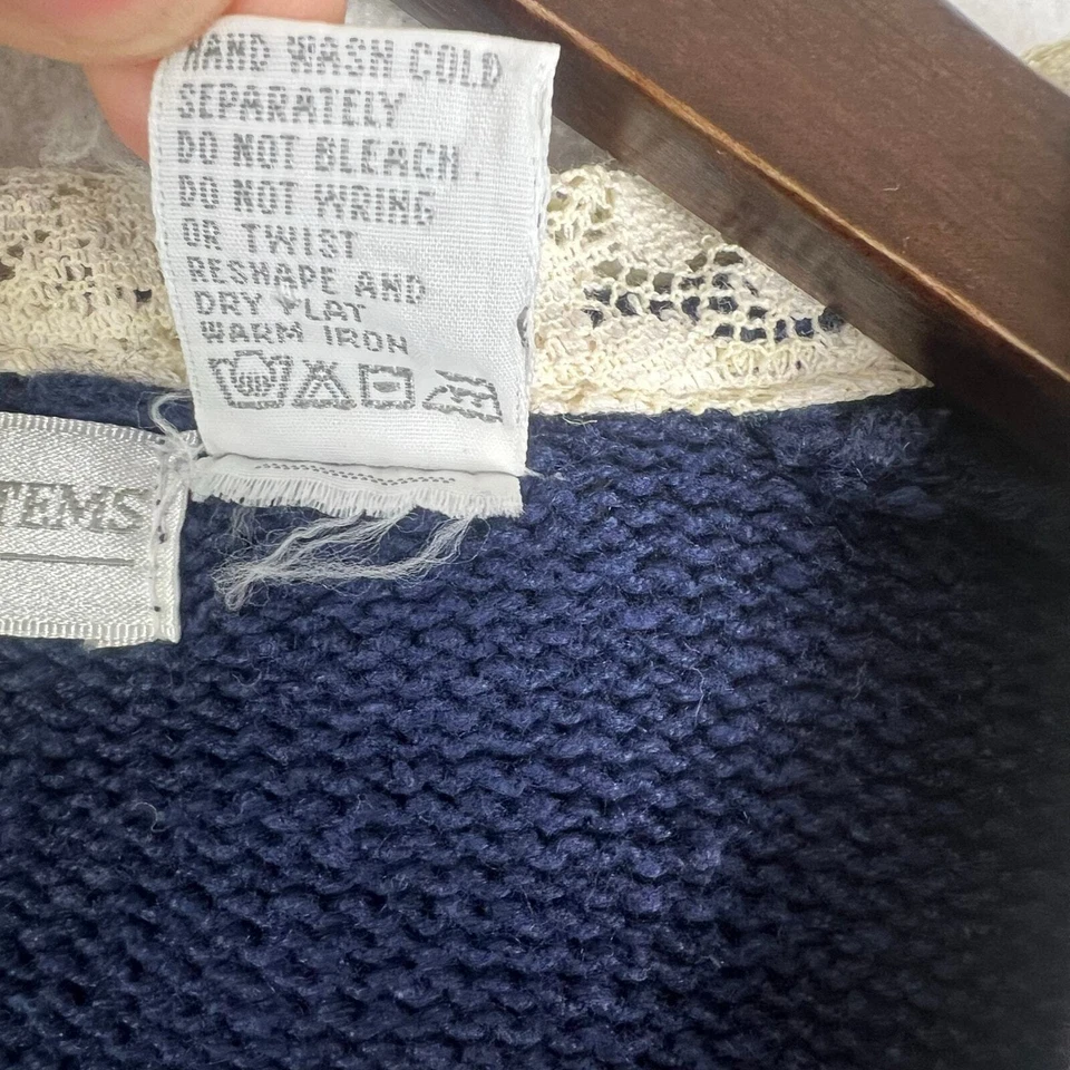 Tarjeta tejida azul vintage años 80 Sportswear Systems para mujer. con cuello de encaje crema-M Foto 4 de 4