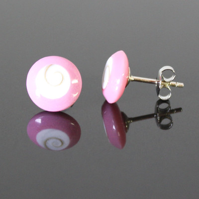 Ohrstecker Silber Plattiert Halb Ohrringe Pink Spiralenförmig 10mm