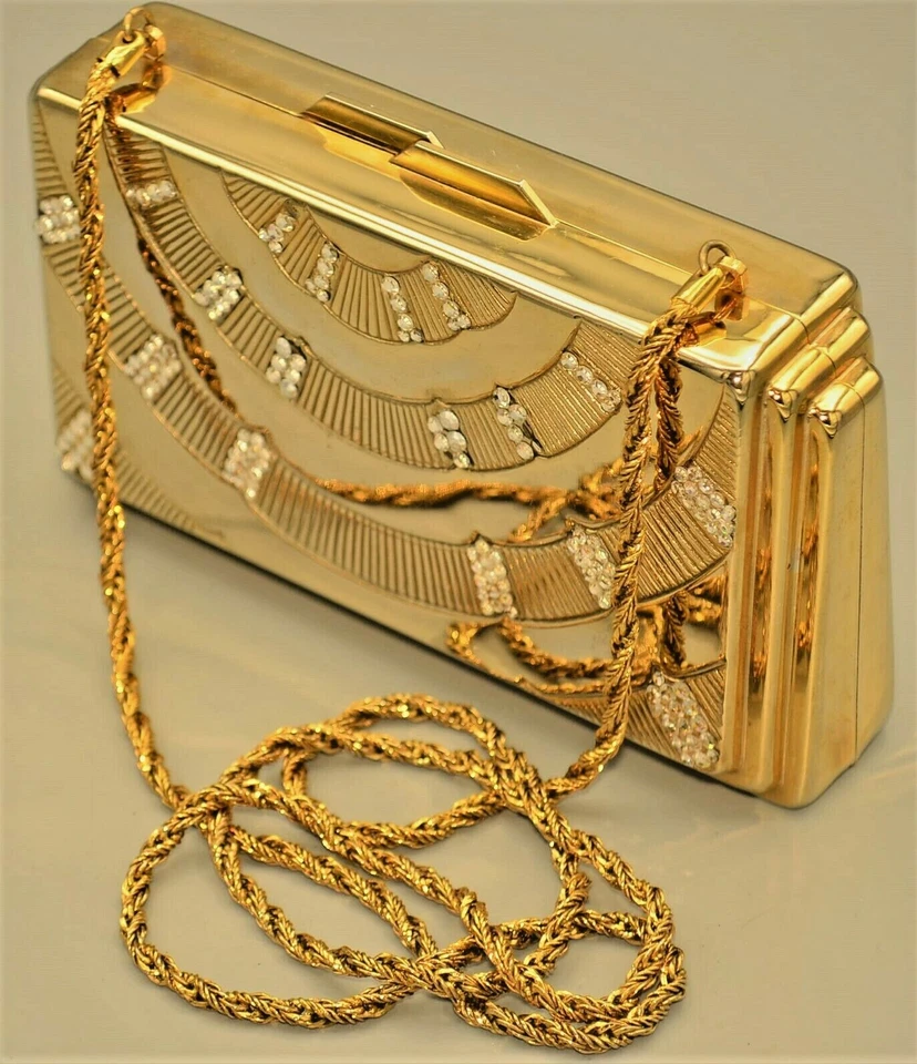 Bolso sin asas SAKS FIVE AVENUE original vintage italiano dorado estrás Foto 3 de 4