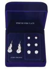 Fine Silver Plated Cubic Zirconia Snowman Four Piece Earring Set