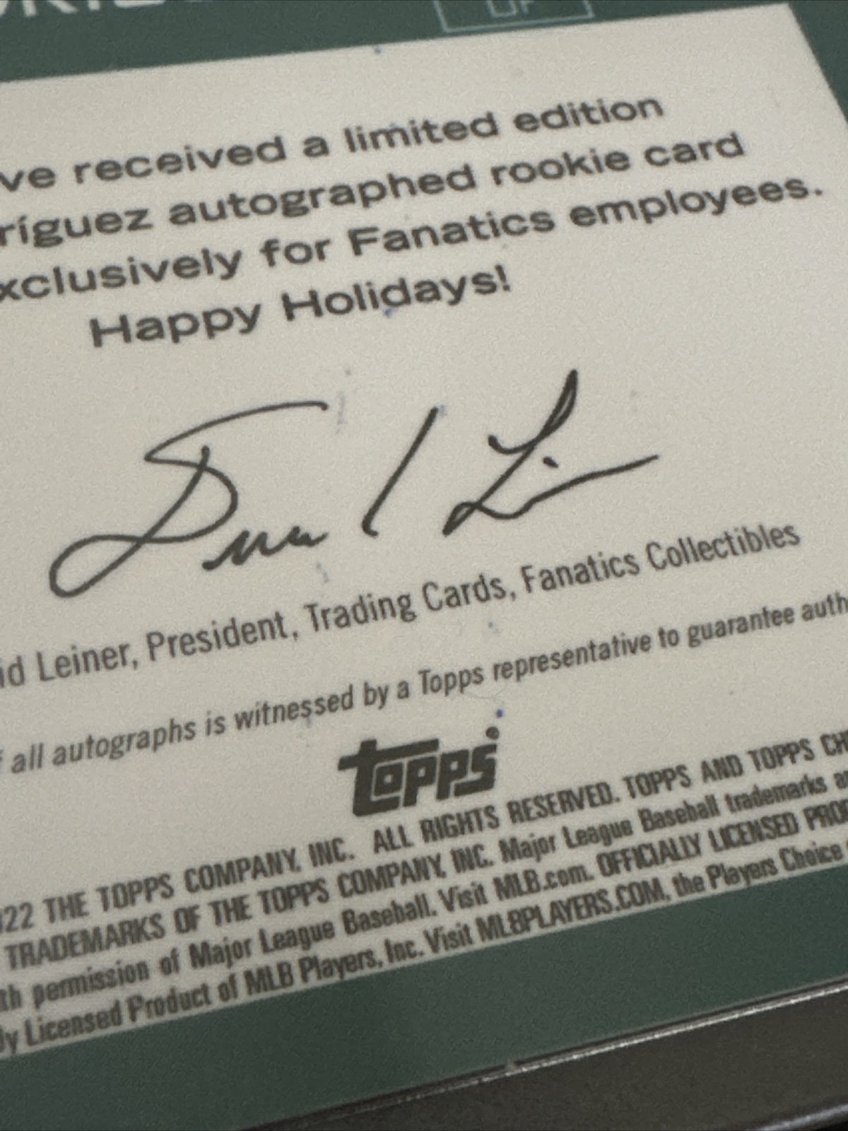 2022 Topps Chrome Julio Rodriguez Rookie Auto /10 Fanatics Employee