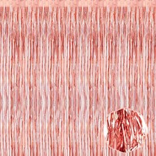 3 Pack 3.28x9.8Ft Rose Gold Foil Fringe Curtain Metallic Tinsel Photo Backdrop