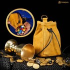 Medieval Leather Pouch Renaissance SCA Belt Bag Drawstring Closure Yellow Suede — photo 3