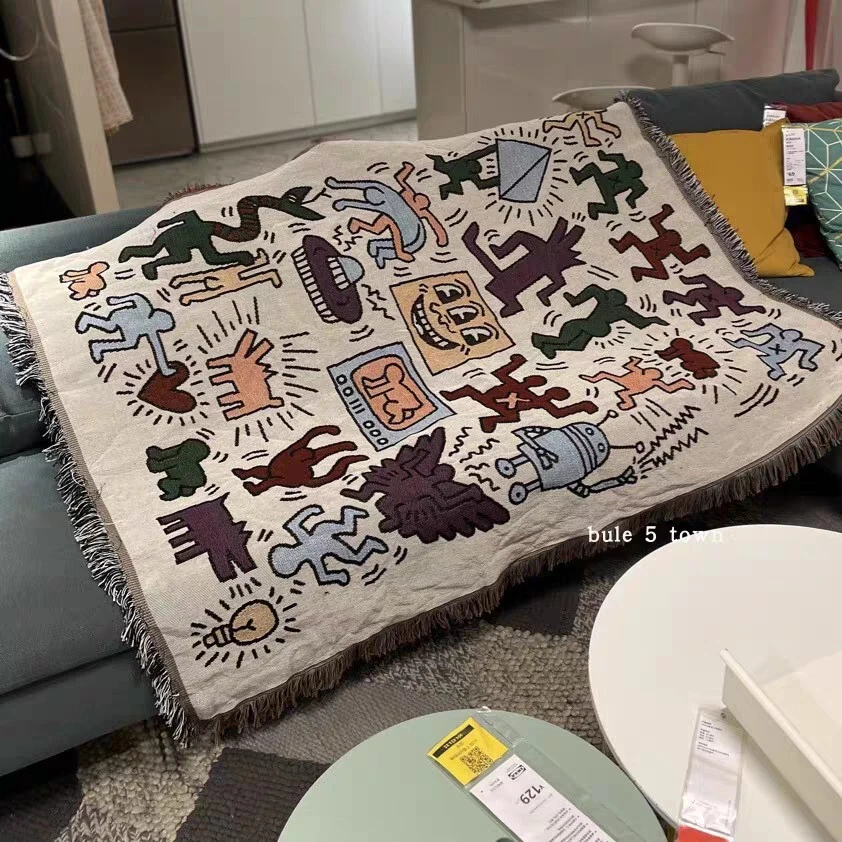 Keith Harring Graffiti Color Woven Tapestry Blanket Throws LGBTQ Decor - Image 3 of 4