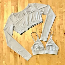 Outdoor Voices Studio Set $140 Sculpt Apex Bra XS + Crop Top S Yoga Jasmine Blue