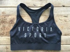 Victoria's Secret Sport Black Glitter Logo SMALL The Player Sport Bra VS VTG