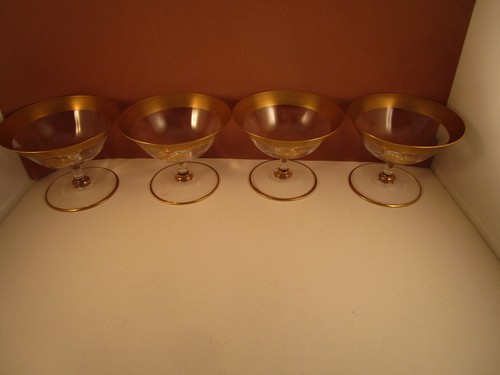 Vintage Tiffin Minton Gold Encrusted Monogram M Set of 4 Low Sherbet Glasses A