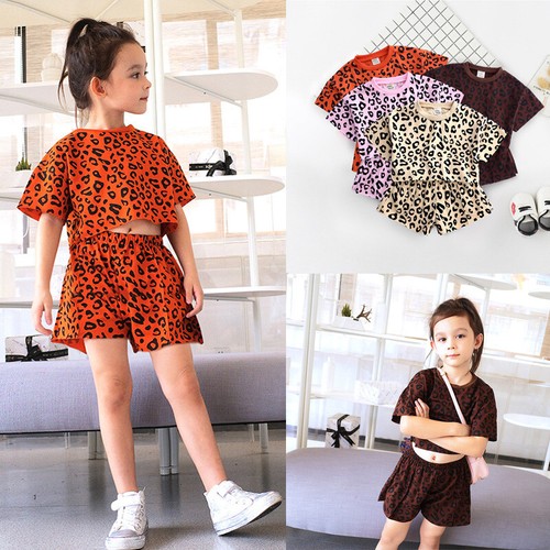 Toddler Baby Girls Leopard Print Summer Clothes T-Shirt and Short Pants Outfits - Picture 2 of 15