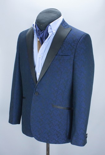 Moss London Blazer Jacket Men's UK 40R EUR 102 CM Blue Navy Floral Dinner Tuxedo - Picture 20 of 22