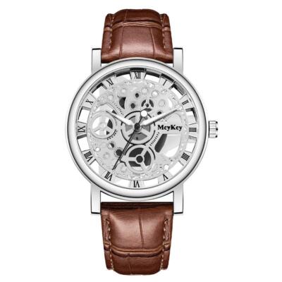Herrenuhr Skelett Stahlgehäuse Lederband Analog Quarz Herren Armbanduhren