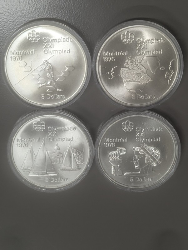 Lot Four (4) Silver Canada Five Dollars $5 1976 Montreal Olympics Javelin