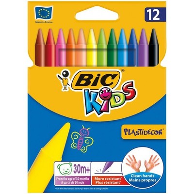 Bic Kids Plastidecor Crayons Colour Hard Long-lasting Sharpenable Vivid Assorted