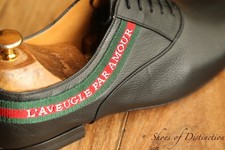 Gucci Black Grain Leather Canvas Oxford Shoes Mens UK 8 US 9 EU 42 NEW