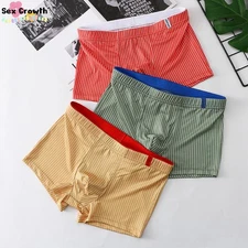 Men Trunks Ice Silk Briefs Underpants Short Boxer Sexy Underwear Low-rise Soft