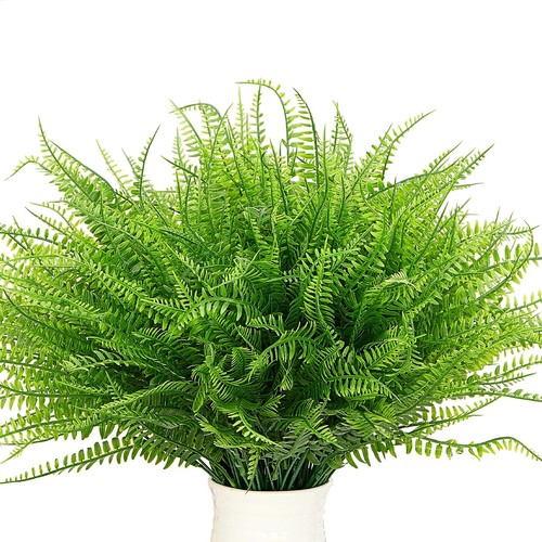 12 Pcs Artificial Outdoor Plants, Fake Boston Fern Plants, UV Resistant Faux ...