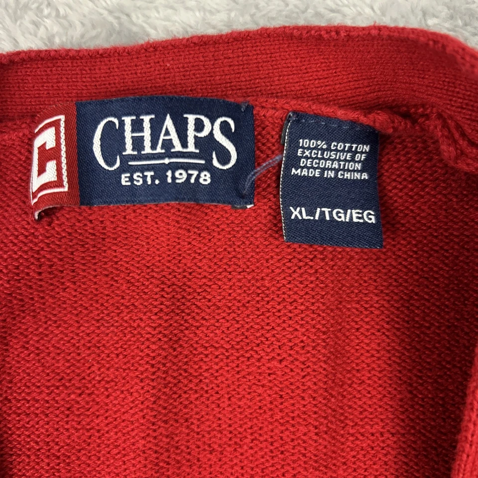 Cárdigan suéter Chaps XL para hombre cuello en V botón rojo precio de venta sugerido por el fabricante $80 bolsillos para abuelo Foto 3 de 4