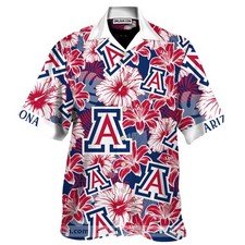 Arizona Wildcats Dark Blue And Red Flowers Hawaiian Shirt
