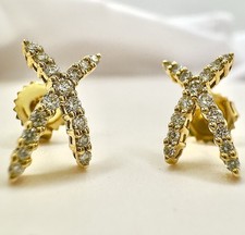 14K Gold VS2 0.34ct Natural Diamond X Earrings w/ Certification Round Cut Unworn