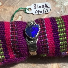 Lightening Ridge Black Opal Ring Handmade Size 13.5