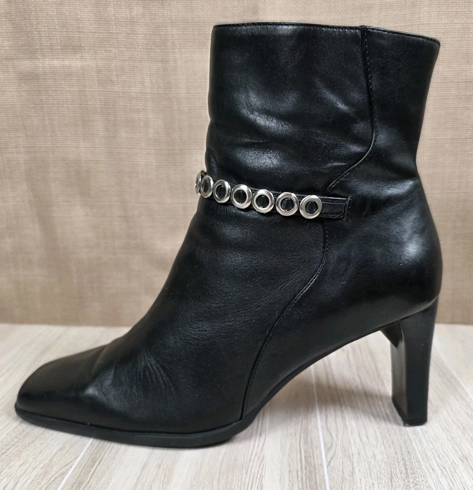 MARKON 90s Carson Black Leather Silver Chain Square Toe Moto Ankle Boots Size 7M - Image 3 of 4
