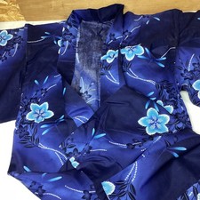 Japanese Yukata Blue Floral Pattern Summer Kimono Traditional Wear Ladies