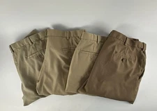 4 Pair Haggar Classic Cool 18 Pro 38x29 (Fits 38x28) Khaki & Brown Pleated Front
