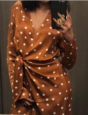 & Other Stories Brown Spot Wrap Satin Dress Size 8 EUR 36 Long Sleeve
