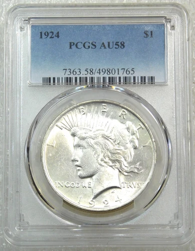 1924 Peace Silver Dollar PCGS AU58 Frosty Bright PQ Just Graded New Holder Z757J