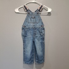 OshKosh B'gosh Kids Blue Denim Vestbak Overalls 12-18M Carpenter Stripe Kidcore