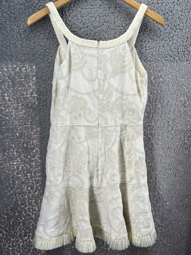 Alexis Embroidered Ivory 100% Linen Mini Dress W/Raffia Trim Sz S $650 Org Beach - Picture 9 of 13