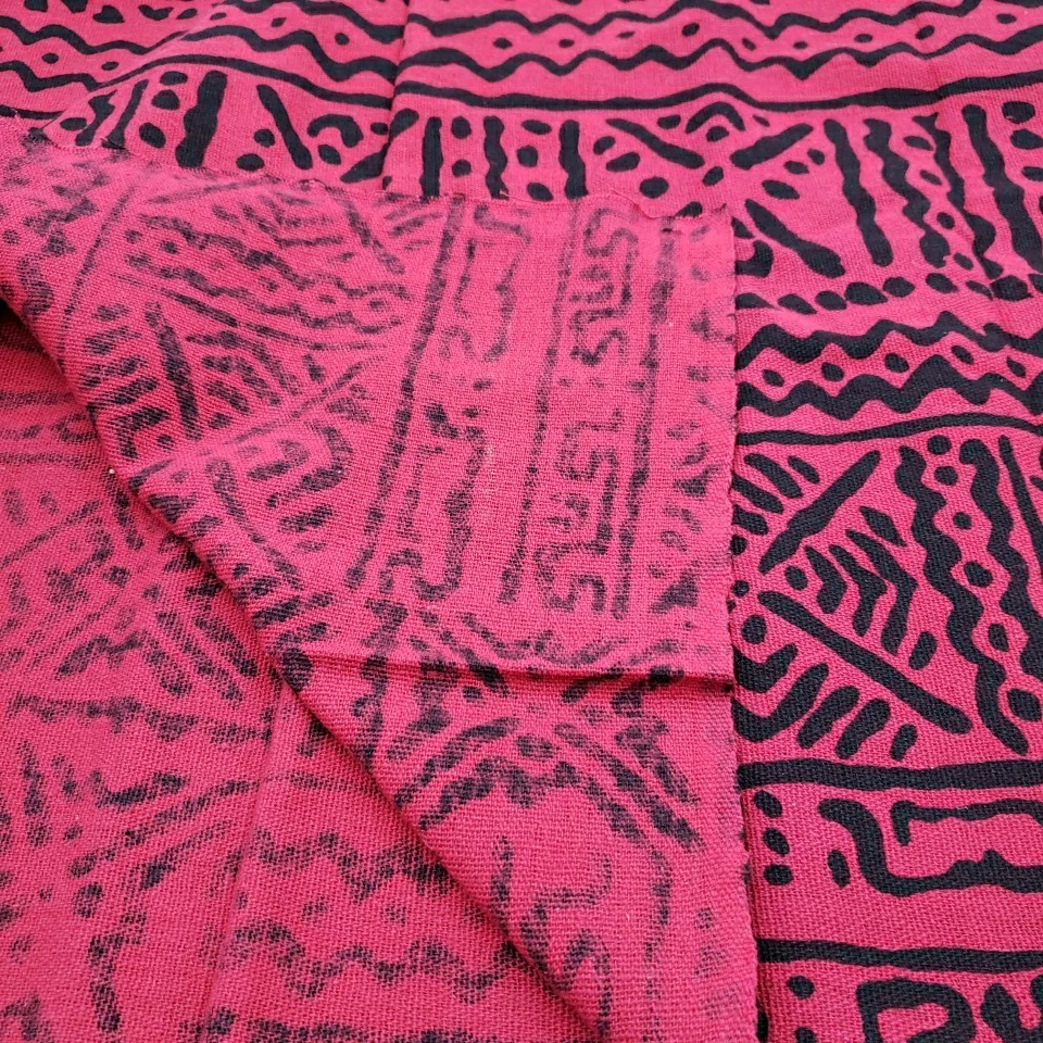 African Tribal Fabric Mudcloth Bogolan Inspired Burlap Jute Red Black Print 2 Yd - Image 4 of 4