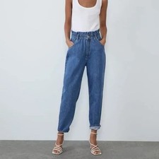 Zara Blue Denim High Rise Slouchy Barrel Jeans Size Small EUC