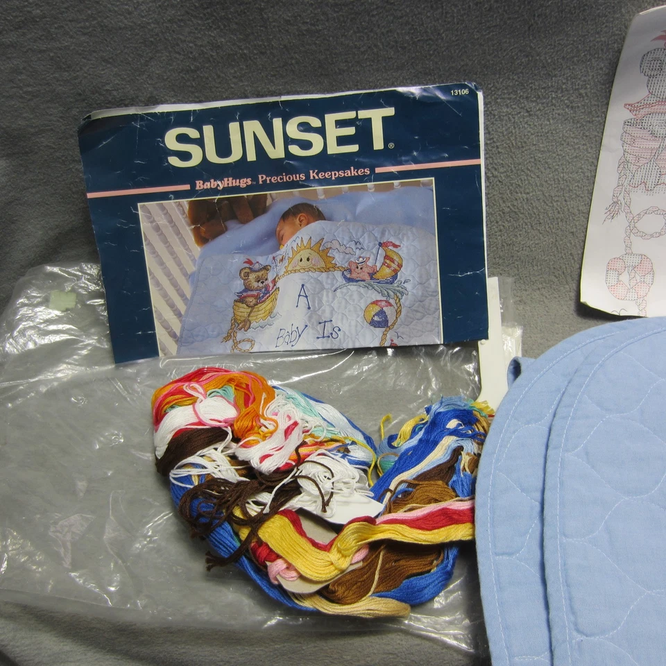 Sunset Little Sailor Quilt Cross Stitch Kit Blue Blanket Open Started - Image 2 of 4