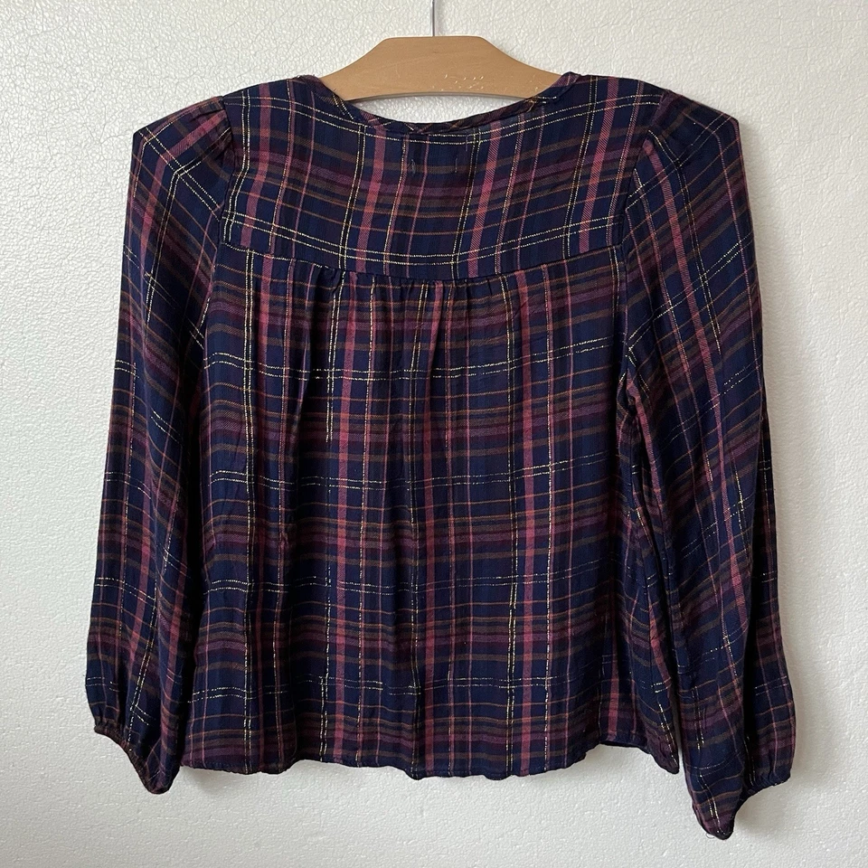 Blusa Lucky Brand Niñas L Cuadros Manga Larga Bordada Hilo Metálico Foto 3 de 4