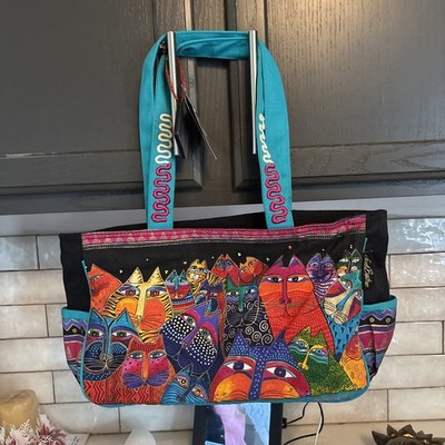 Laurel Burch Cat Bag NWT Large Shoulder Tote Embroidered Canvas Zip Top