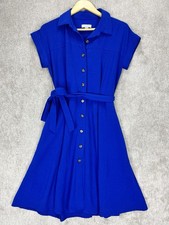 Calvin Klein Short Sleeve Collar Tie Waist Dress Women 4 Blue Button Down Gauze