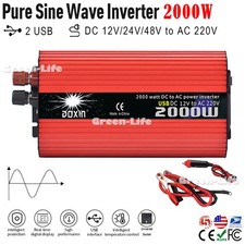 2000W Car Power Inverter DC 12V 24V 48V To AC 220V Pure Sine Wave Converter