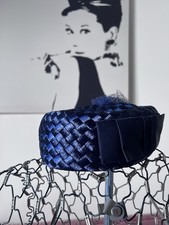 Vintage Navy Blue Pillbox Cocktail Hat Women  s 50s 60s Statement Retro Style
