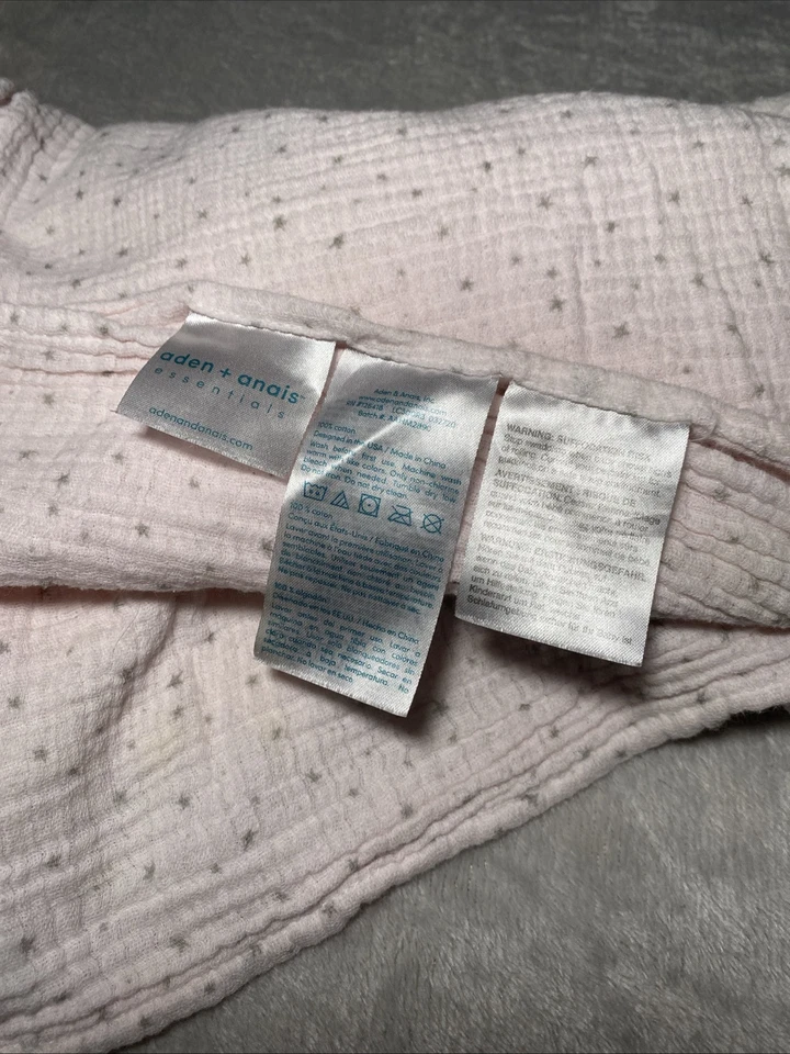 Aden Anais Baby Blanket Tiny Gray Stars Light Pink Muslin Swaddle Lovey 44"x44" - Image 3 of 4