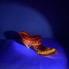 Vintage Fenton Glass Shoe Amberina Daisy & Button Pattern UV Glow Victorian