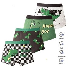 4-Pack Boys Dinosaur Cartoon Boxer Shorts Cotton Breathable Kids Underwear