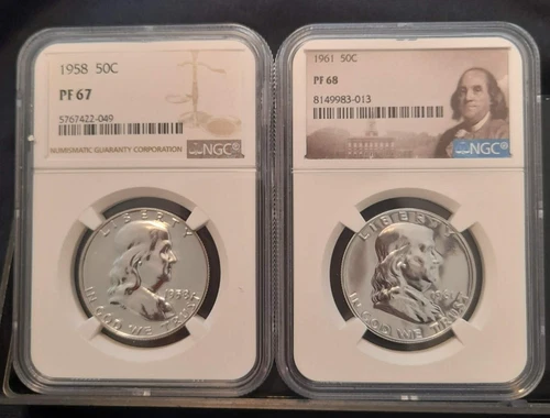 1958-PF67 and 1961-PF68 Franklin NGC Silver Half Dollars (Both)
