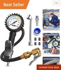 Tire Inflator with Pressure Gauge and Longer Hose - Most Accurate, Heavy Duty...