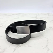 Express Leather Belt Mens 36 Black Designer Silver Plate Buckle Casual England