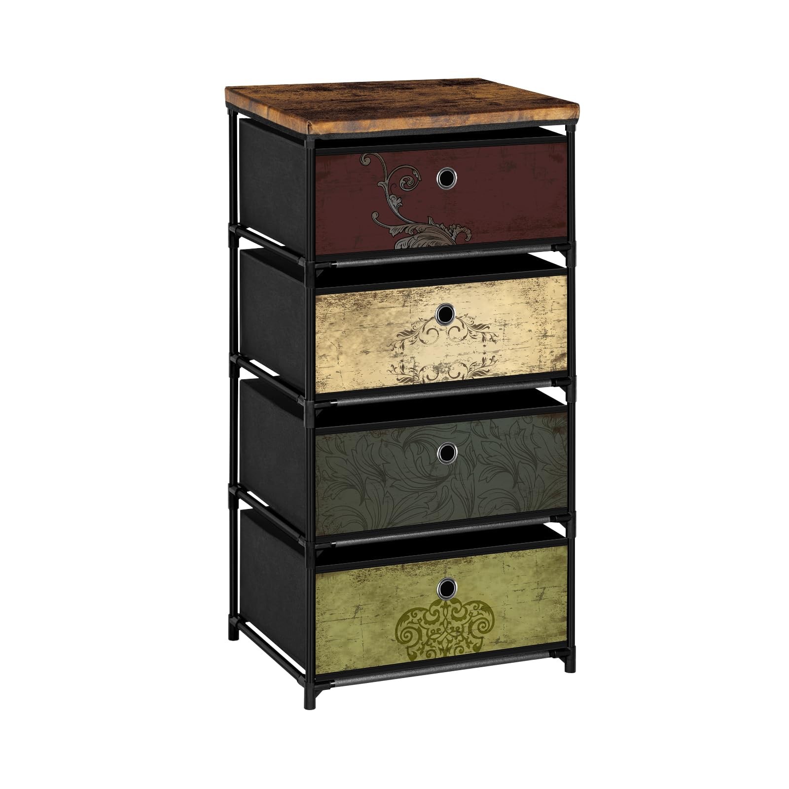 Nightstand with 4 Drawers Clothes Storage Organizer Small Fabric Dresser