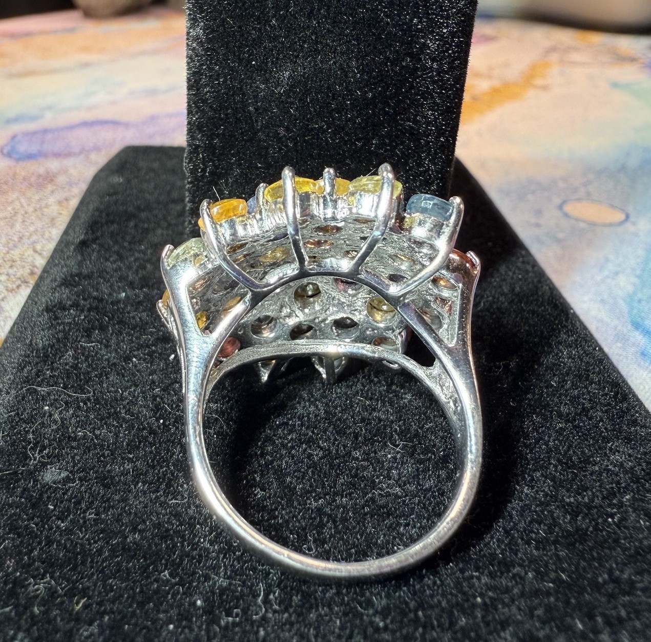 Large Ruby & Sapphire Cluster Ring Sterling Silve… - image 10