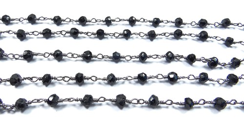 3 MM NATURAL BLACK SPINEL HAND MADE BLACK RHODIUM PLATED GEM STONE LINK CHAIN 19 - 第 1/1 張圖片