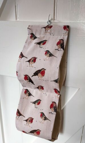 HANDMADE TOILET ROLL HOLDER ROBINS ON BEIGE COTTON FOR 2 ROLLS - Picture 1 of 4
