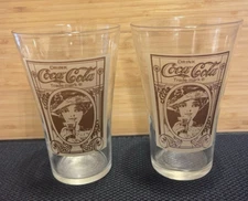 Coca Cola Collectible Glass Anniversary Flair Design Re-creation 16oz Set of 2